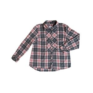 Denim & Co. Women's Stretch Weave Plaid Button Front Long Sleeve Shirt, S